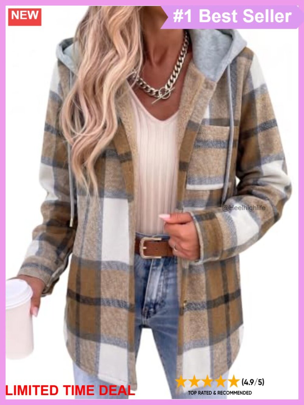 Zeagoo Plaid Fleece Shacket Hooded Button Down Winter Coat Warm Jacket